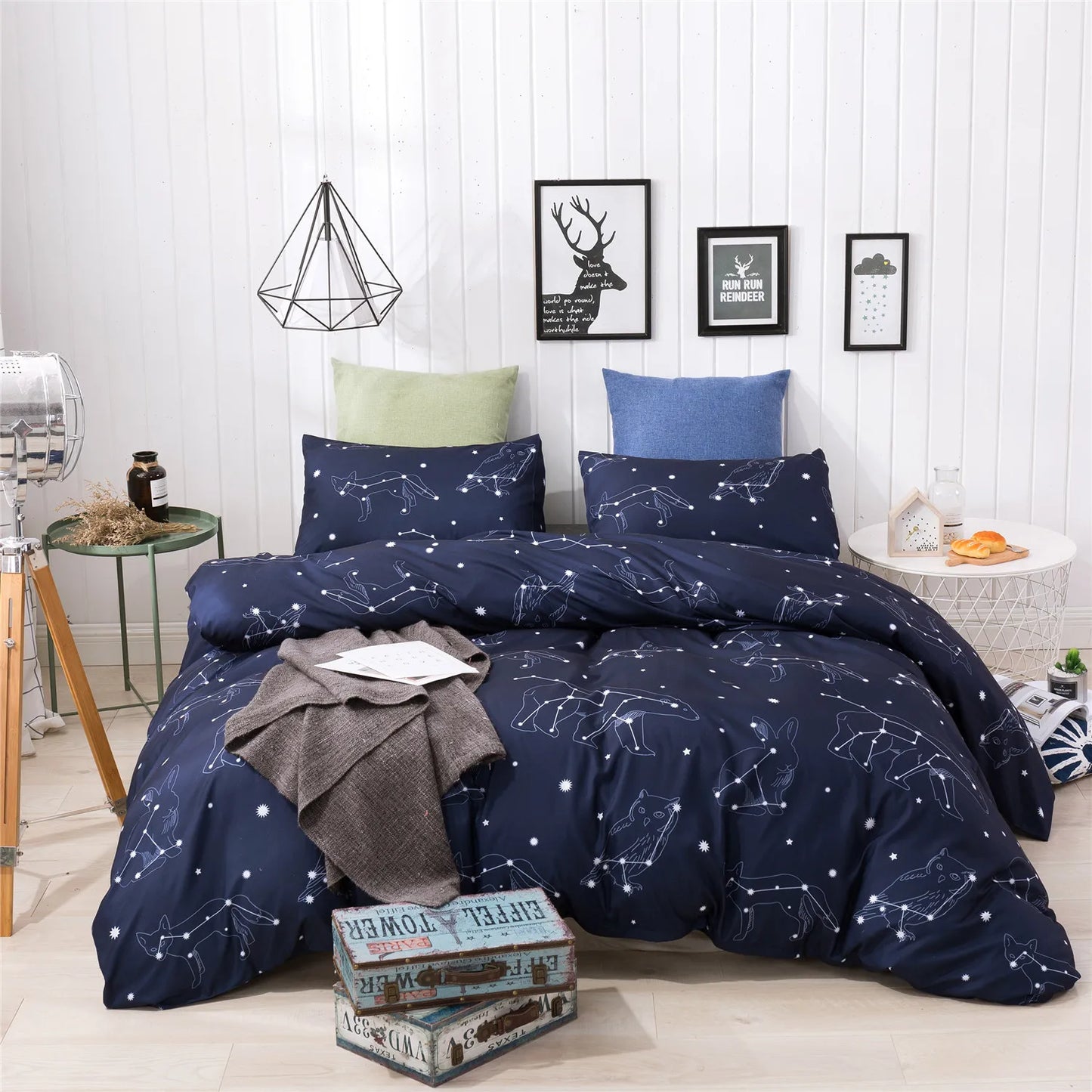 3pcs Set Blue Starry Sky Duvet Cover Bedding Set Double Bed Duvet Cover Twin King Size Bed Constellation Pattern Bed Sheet Set LadyShow.Store