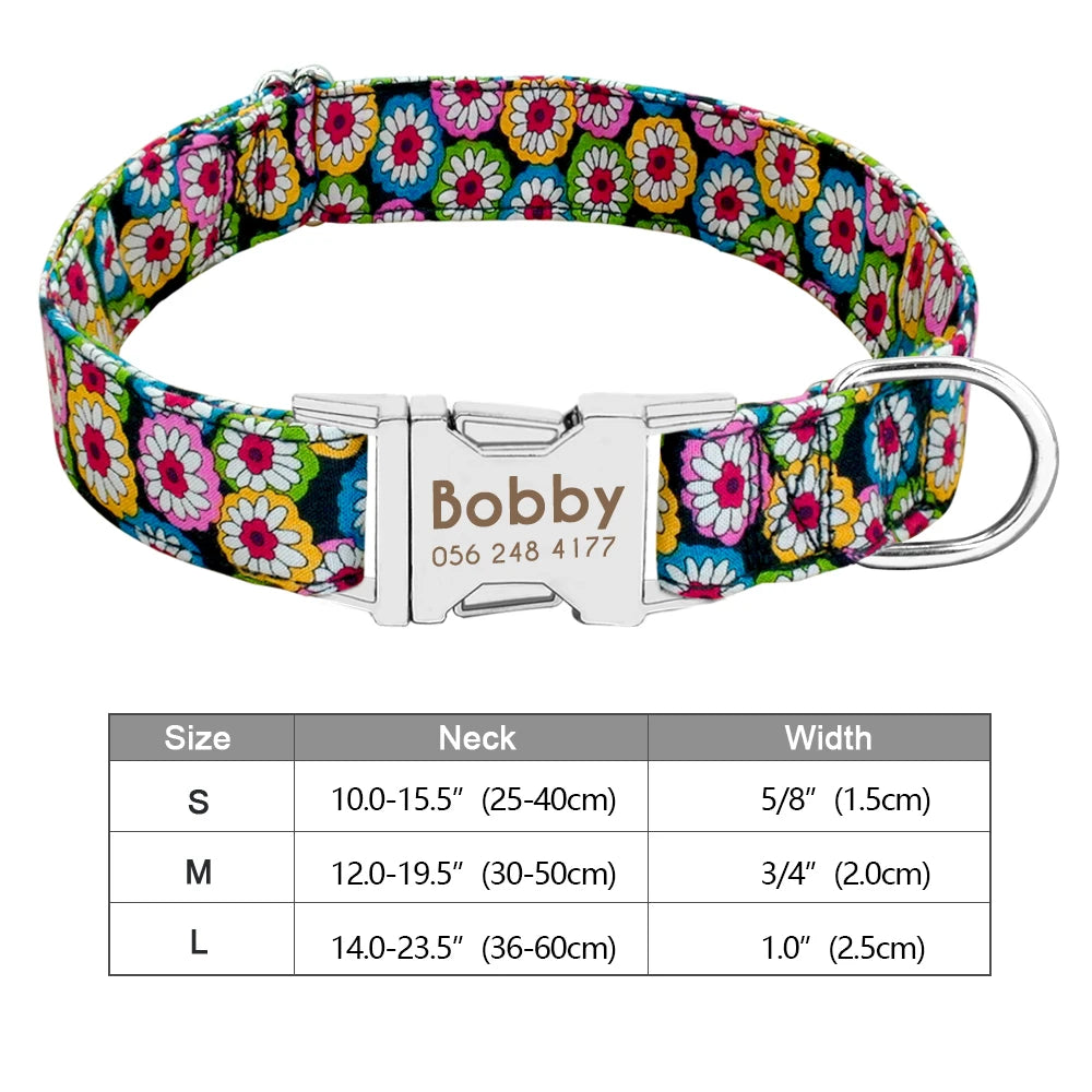 Personalized Dog Accessories Collar Nylon Printed Pet Puppy Collar Dog ID Collars Free Engraved ID for Small Medium Large Dogs Pi-Mart