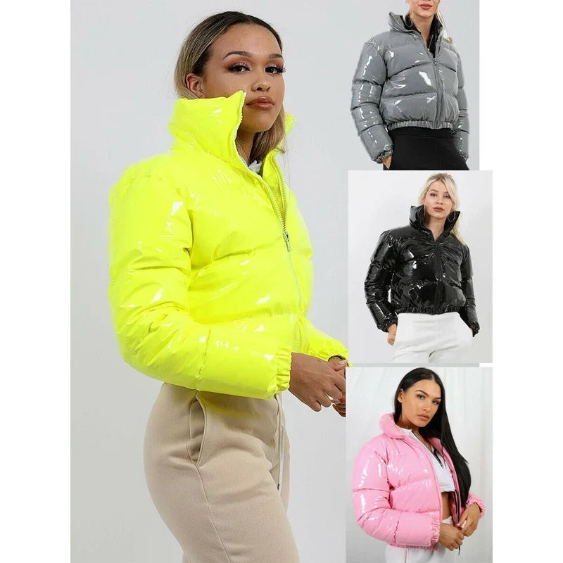Winter Women Puffer Jackets Warm Bubble trench Coat Down Parka Outcoat Zipper Jacket Pink Cute Cropped Parka Abrigos Mujer LadyShow.Store