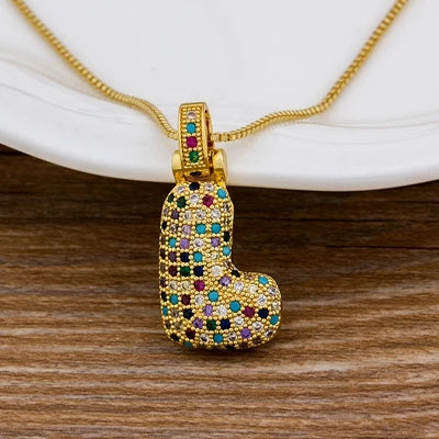 Nidin Fashion Luxury 26 Letters Copper Zircon Pendant Necklace for Women Rainbow Initials Name Necklace Wedding Party Jewelry Pi-Mart