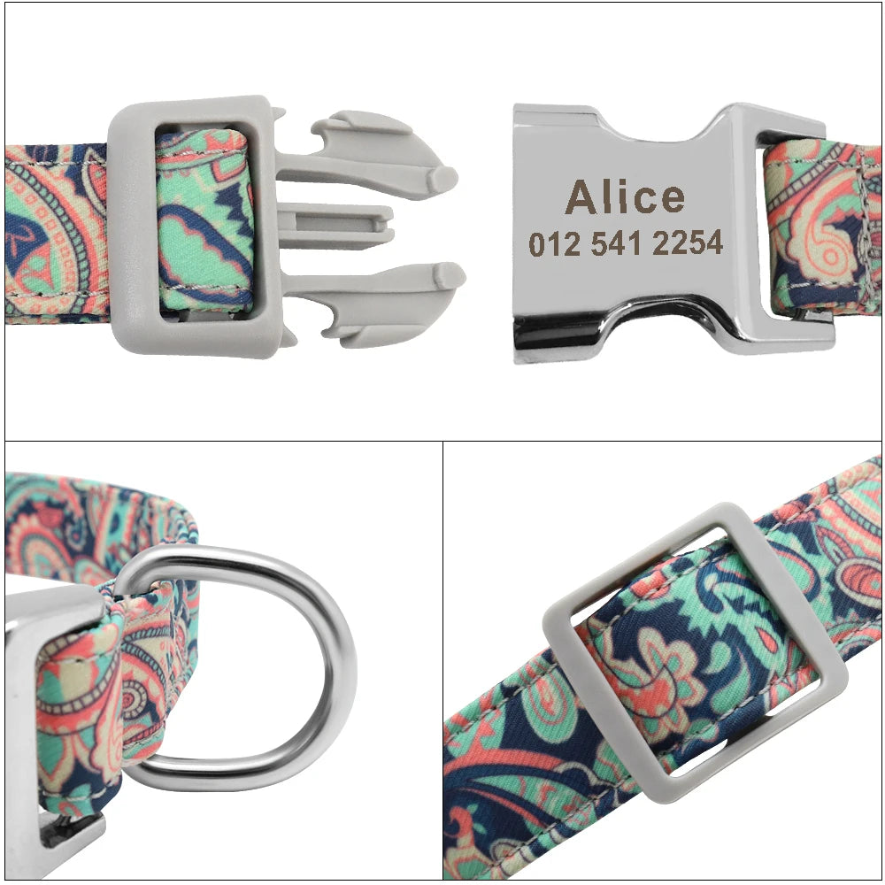 Personalized Dog Accessories Collar Nylon Printed Pet Puppy Collar Dog ID Collars Free Engraved ID for Small Medium Large Dogs Pi-Mart