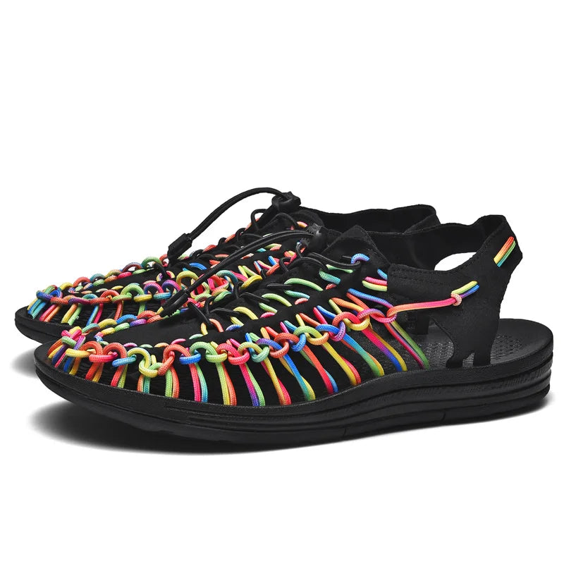 Summer Men Sandals Fashion Handmade Weaving Design Beach Sandals Breathable Casual Flat Sandals Outdoor Couples Sandals Size Pi-Mart