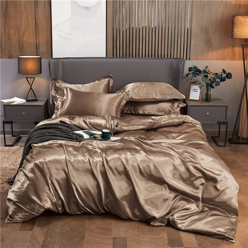 Luxury Rayon Satin Duvet Cover Queen High Quality King Size Smooth Quilt Cover Solid High End Single Double Comforter Cover Pi-Mart