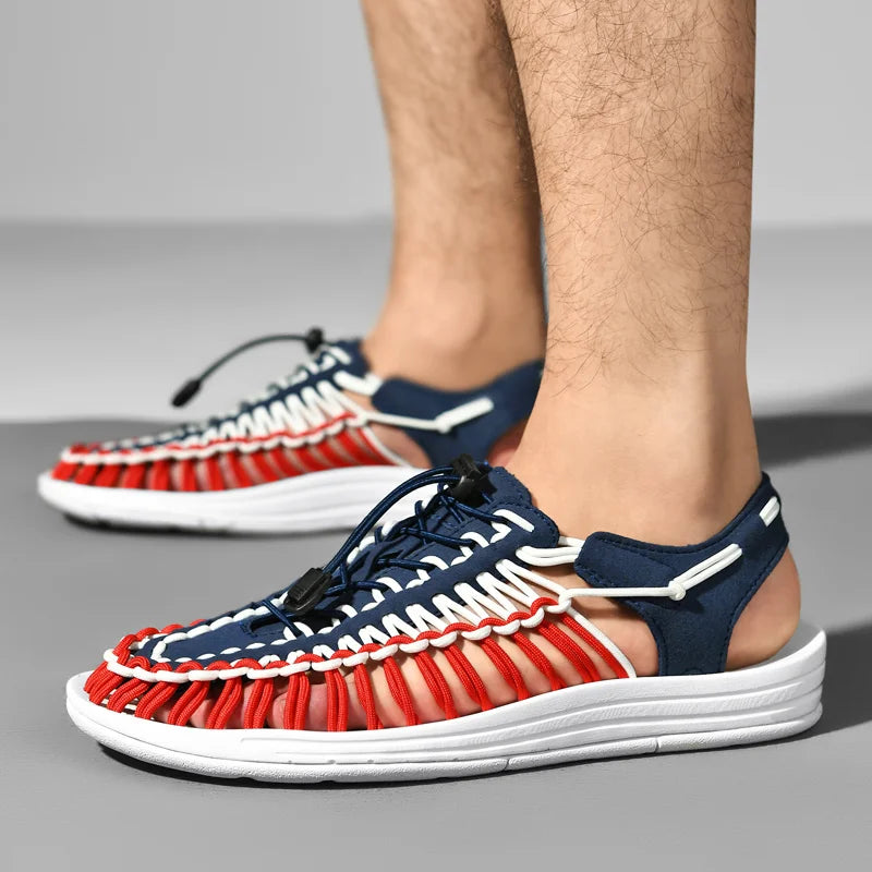 Summer Men Sandals Fashion Handmade Weaving Design Beach Sandals Breathable Casual Flat Sandals Outdoor Couples Sandals Size Pi-Mart