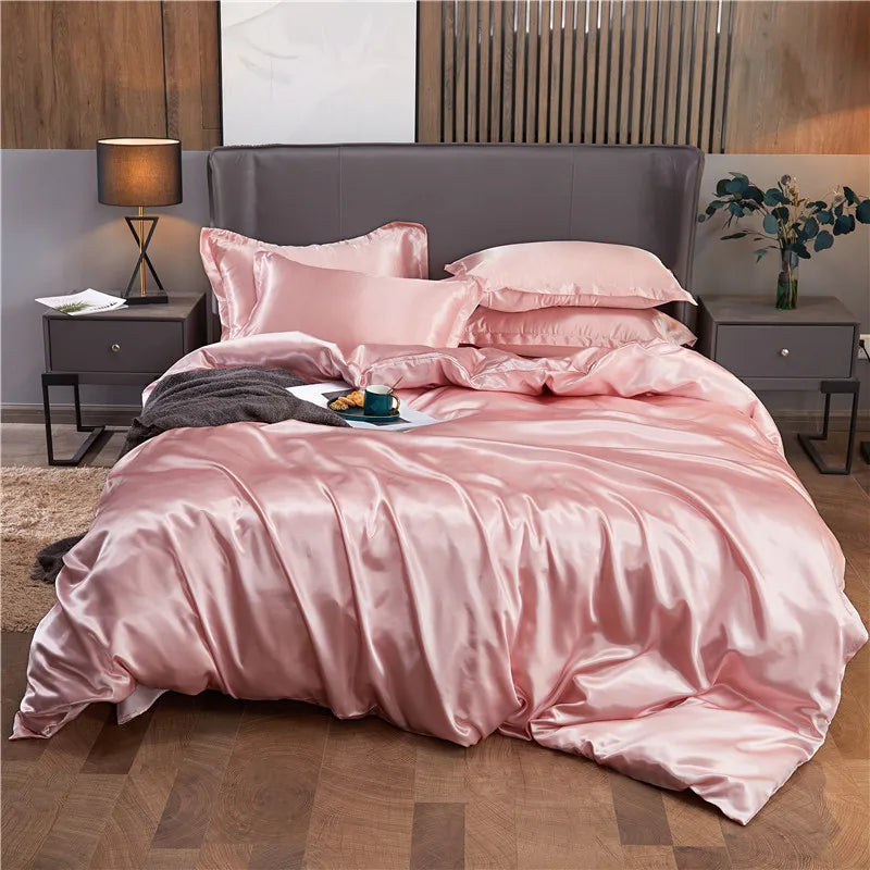 Luxury Rayon Satin Duvet Cover Queen High Quality King Size Smooth Quilt Cover Solid High End Single Double Comforter Cover Pi-Mart