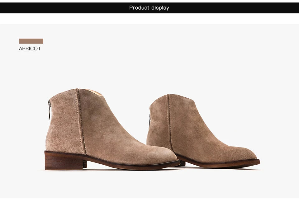 BEAUTODAY Suede Ankle Boots Women Soft Cow Leather Back Zip V-shape Ladies Autumn Winter Boots Handmade 03274 Pi-Mart