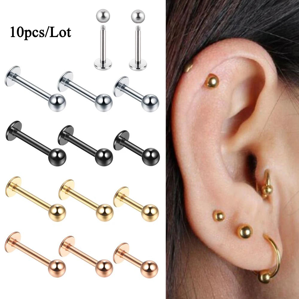 12pcs/Set Surgical Steel Silver Color Gold Plated Black Rainbow Ear Nose Eyebrow Labret Basic Piercing Jewelry Set 8mm Pi-Mart