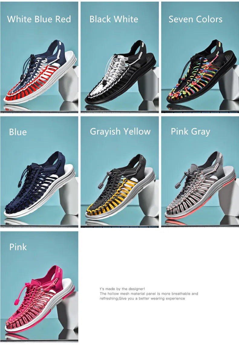 Summer Men Sandals Fashion Handmade Weaving Design Beach Sandals Breathable Casual Flat Sandals Outdoor Couples Sandals Size Pi-Mart