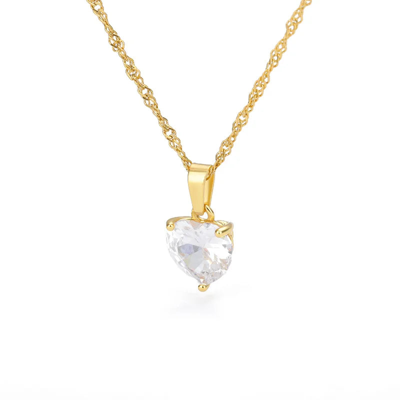 Heart Necklaces For Women Stainless Steel Gold Plated Chain Zircon Heart Pendant Choker Necklace Wedding Boho Jewelry Gift Femme Pi-Mart