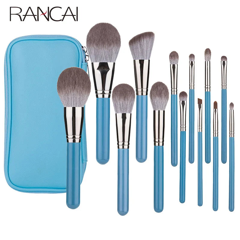 13pcs Makeup Brushes Set with Leather Bag Foundation Powder Blush Eyeshadow Eyebrow Brush Soft Hair Cosmetic Makeup Tool Tri Light Beauty