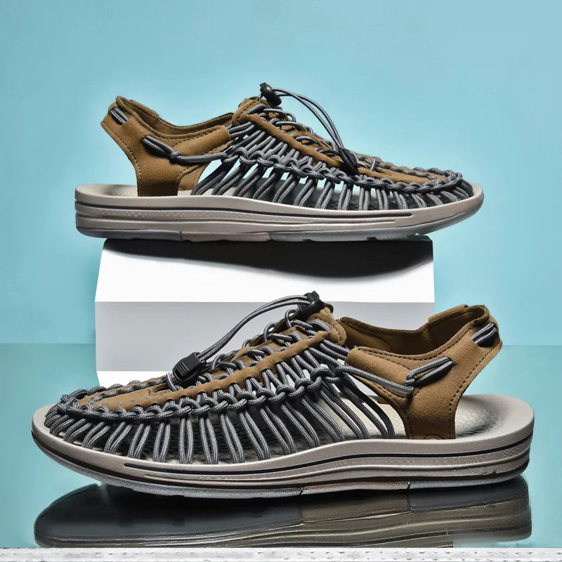 Summer Men Sandals Fashion Handmade Weaving Design Beach Sandals Breathable Casual Flat Sandals Outdoor Couples Sandals Size Pi-Mart
