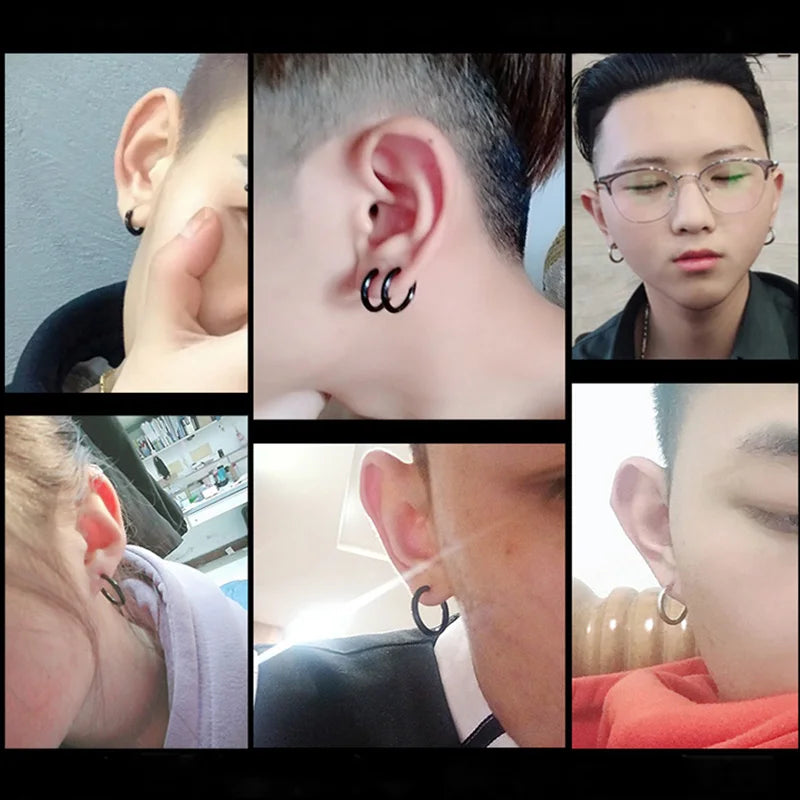 1 Pair Women/Man Stainless Steel Small Hoops Earring Piercing Ear Cartilage Tragus Simple Thin Circle Anti-allergic Ear Buckle Pi-Mart