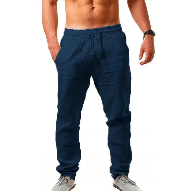 Summer Men Sport Gym Pants Soild Cotton Linen Pants Breathable Casual Training Trousers Joggers Hip Pop Sweatpants Streetwear Pi-Mart