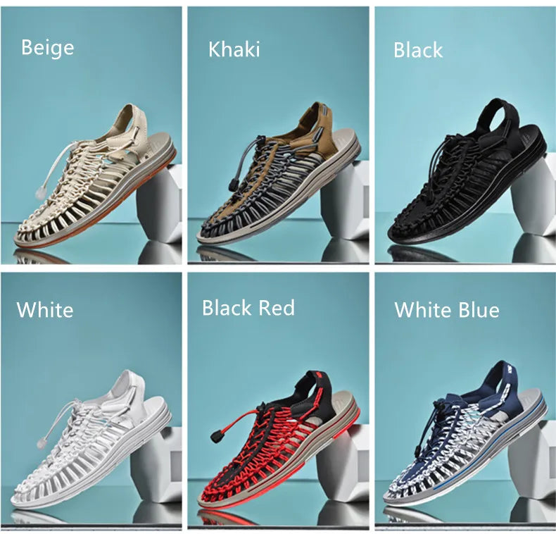 Summer Men Sandals Fashion Handmade Weaving Design Beach Sandals Breathable Casual Flat Sandals Outdoor Couples Sandals Size Pi-Mart