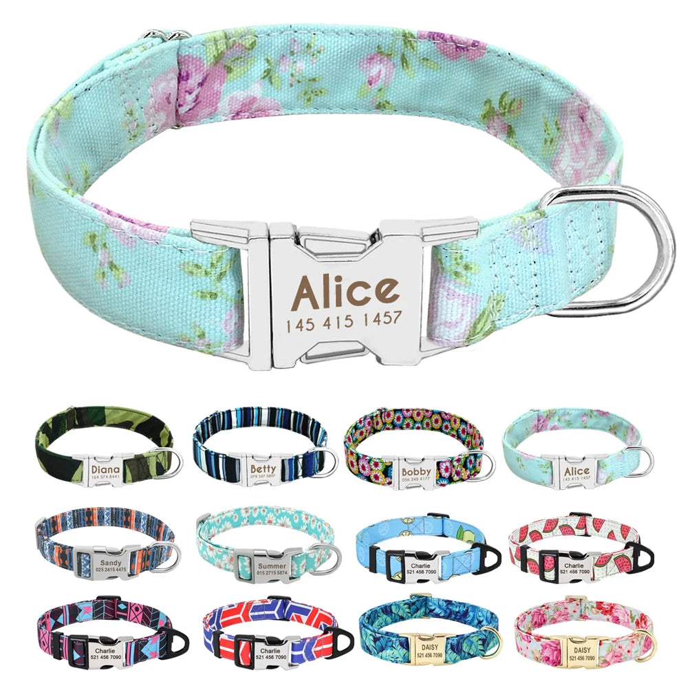 Personalized Dog Accessories Collar Nylon Printed Pet Puppy Collar Dog ID Collars Free Engraved ID for Small Medium Large Dogs Pi-Mart