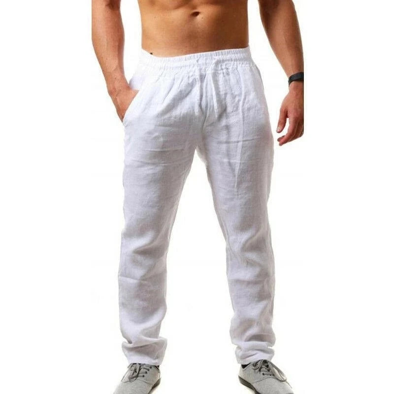 Summer Men Sport Gym Pants Soild Cotton Linen Pants Breathable Casual Training Trousers Joggers Hip Pop Sweatpants Streetwear Pi-Mart