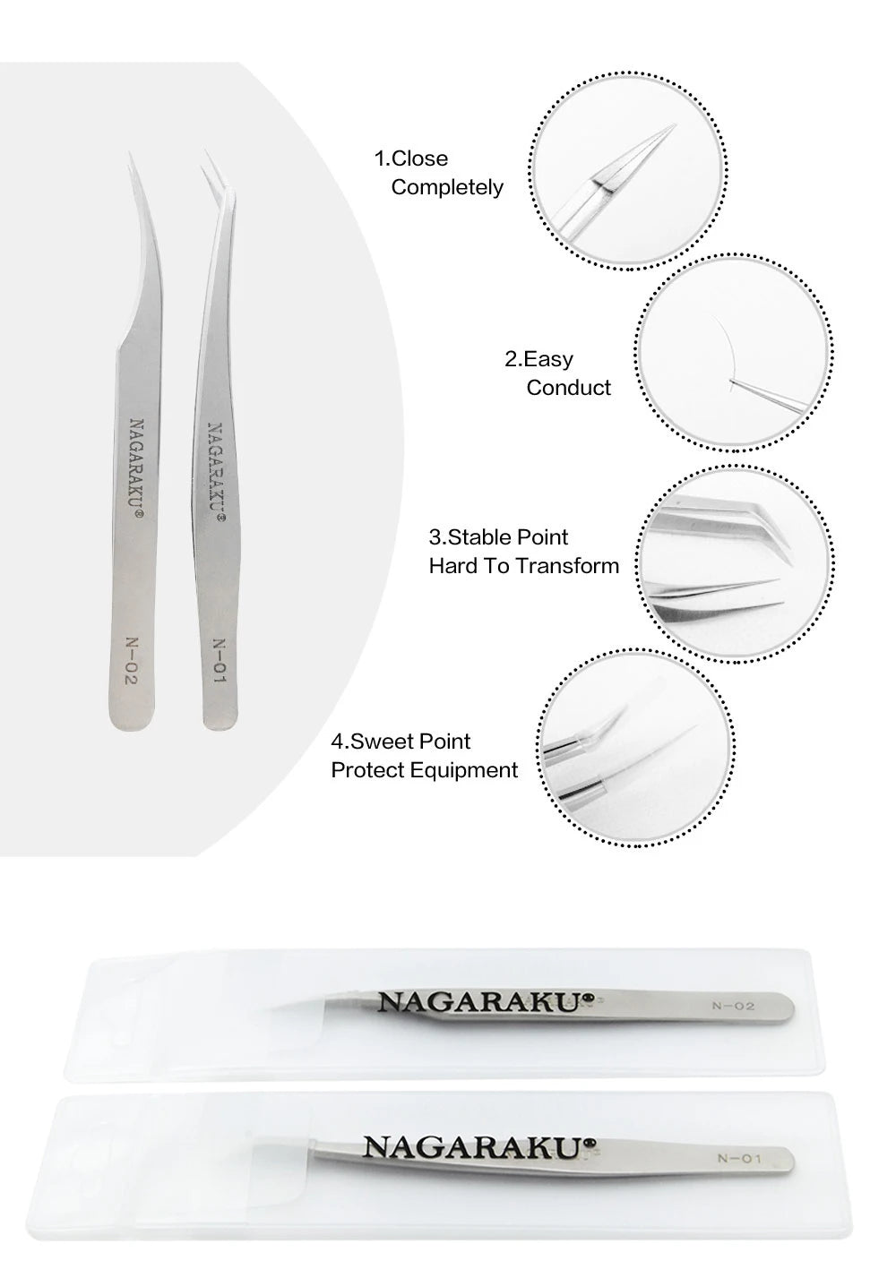 NAGARAKU Eyelash Extension Tweezers Makeup Stainless Steel Eyelash 3D accurate Clip Pi-Mart