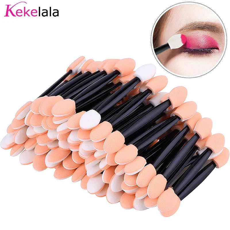 100Pcs/ Bag Small Portable Eyeshadow Applicators In Bulk Double Sponge Eye Shadow Brush Makeup Mini Tools Wholesale Tri Light Beauty