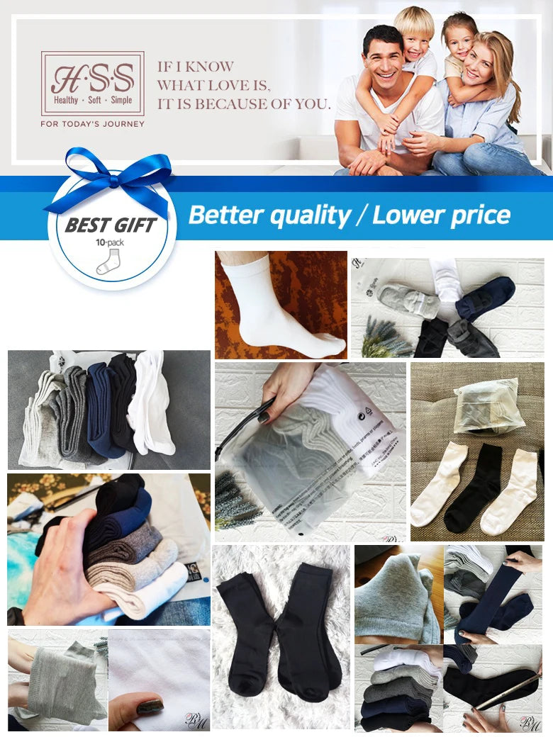 HSS 5/10 Pairs Men's Cotton Blend Socks Black Business Men Socks Soft Breathable Summer Winter for Male Socks Plus Size (6.5-14) Pi-Mart