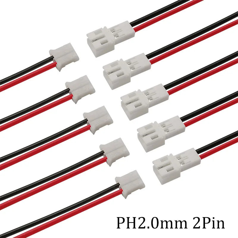 5Pair PH2.0 2Pin JST Wire Connectors Pitch 2.0mm JST 2P Micro Male Plug Female Jack DIY Electrical Cable Adapter 10/15/ 20CM Pi-Mart