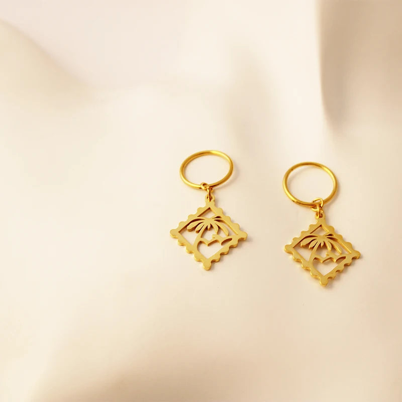 New Zealand Kiribati Hawaii Coconut Tree Shape Earrings for Women Girls Gold Color Stainless Steel Jewelry Gift Pi-Mart