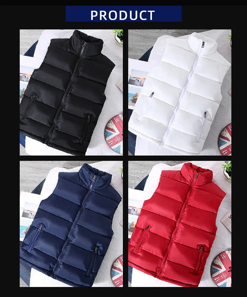 White Vest Jacket Men Slim Fit Stand Collar Sleeveless Puffer Jackets Spring Autumn Casual Waistcoat Men Warm Coat 2023 Trends Pi-Mart