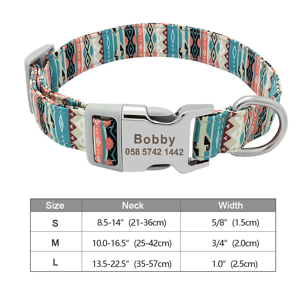 Personalized Dog Accessories Collar Nylon Printed Pet Puppy Collar Dog ID Collars Free Engraved ID for Small Medium Large Dogs Pi-Mart
