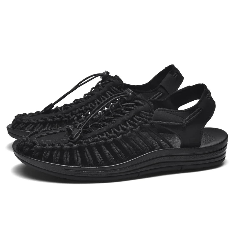 Summer Men Sandals Fashion Handmade Weaving Design Beach Sandals Breathable Casual Flat Sandals Outdoor Couples Sandals Size Pi-Mart