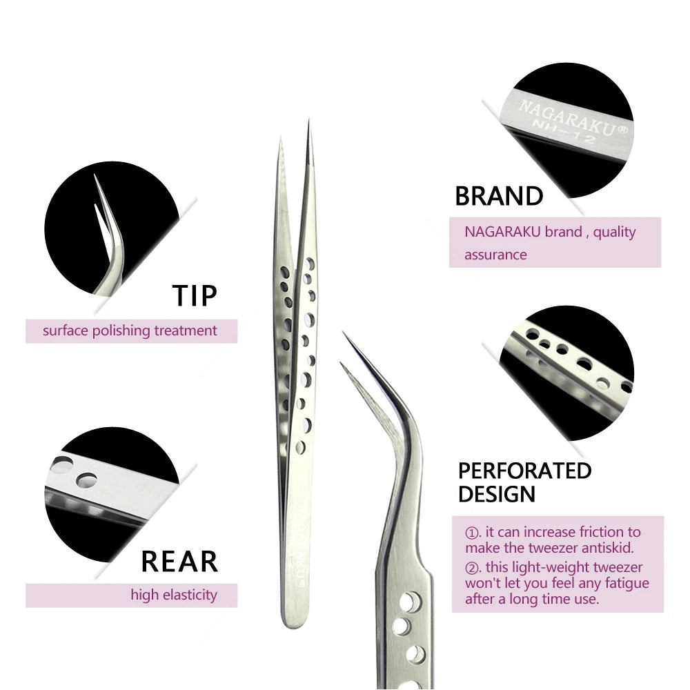NAGARAKU Eyelash Extension Tweezers Makeup Stainless Steel Eyelash 3D accurate Clip Pi-Mart