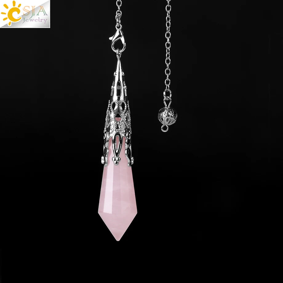 CSJA Natural Stone Crystal Pendulum for Dowsing Antique Pendant Amulet Crystals Divination Pink Quartz Pendulums Pendules G891 Pi-Mart