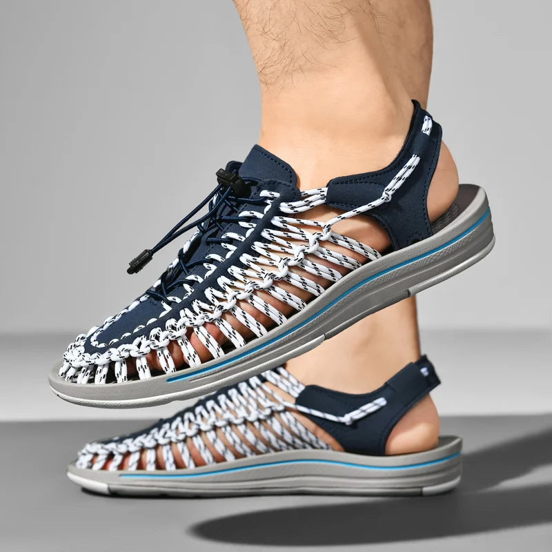 Summer Men Sandals Fashion Handmade Weaving Design Beach Sandals Breathable Casual Flat Sandals Outdoor Couples Sandals Size Pi-Mart
