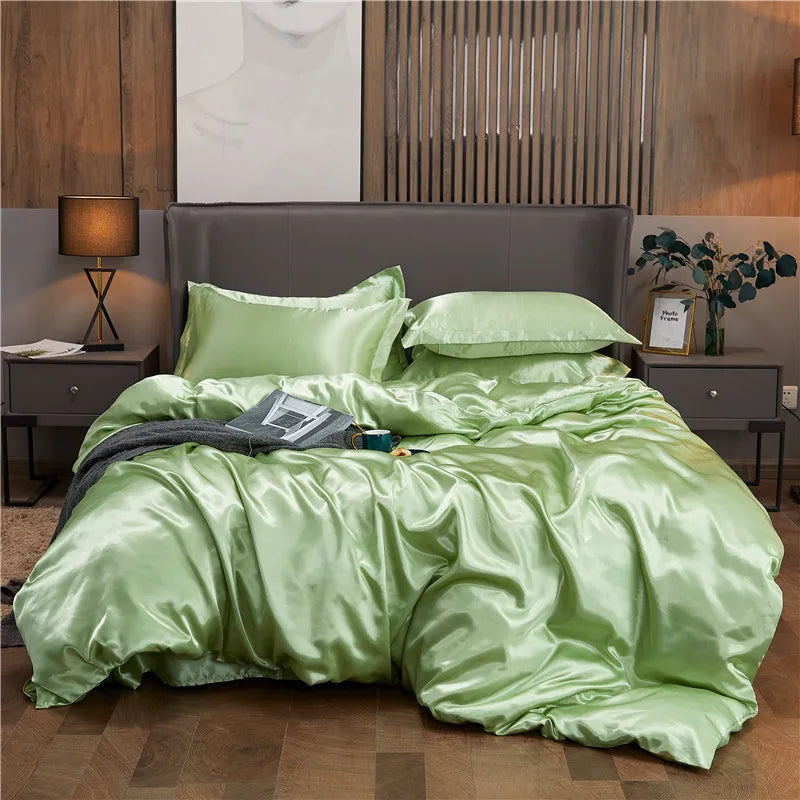 Luxury Rayon Satin Duvet Cover Queen High Quality King Size Smooth Quilt Cover Solid High End Single Double Comforter Cover Pi-Mart