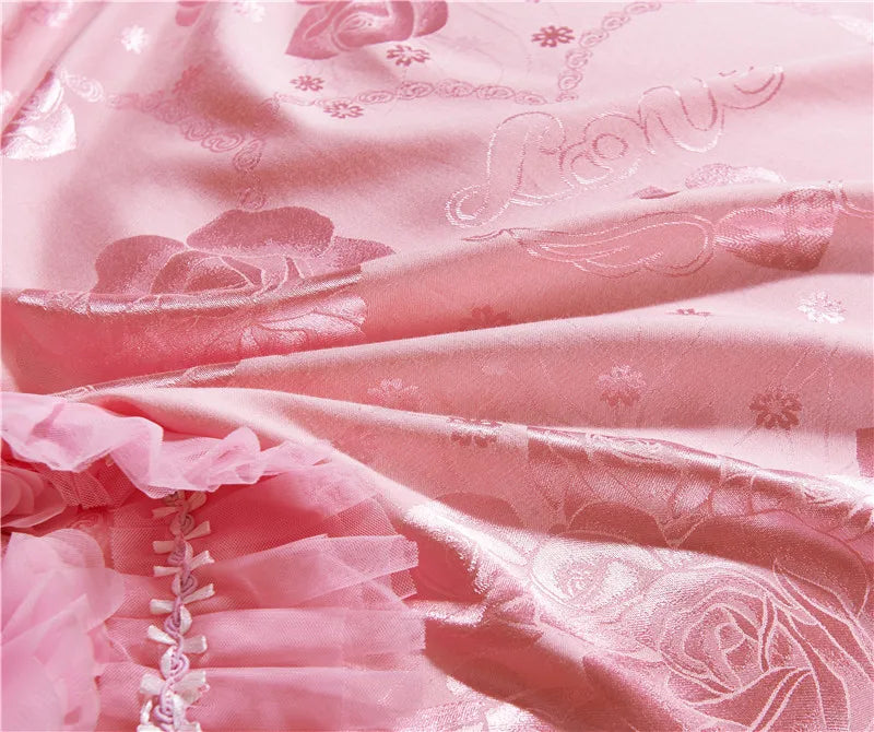 Luxury Wedding Bedding Sets Queen King Size Pink Princess Lace Bedcover Set Jacquard Duvet Cover Bed Sheet Pillowcases LadyShow.Store