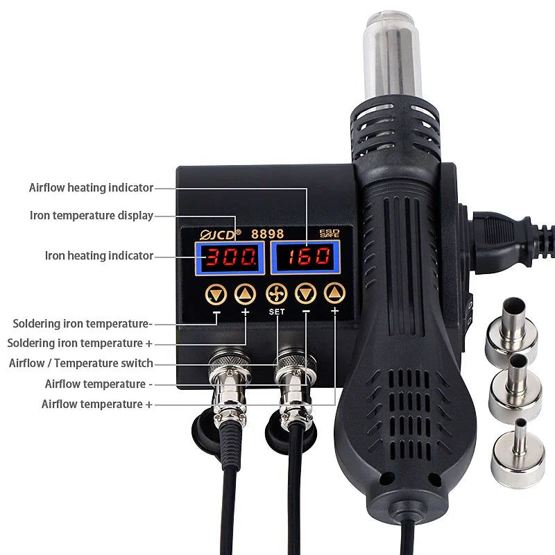 2 in 1 750W Soldering Station LCD Digital display welding rework station for cell-phone BGA SMD PCB IC Repair solder tools 8898 LadyShow.Store