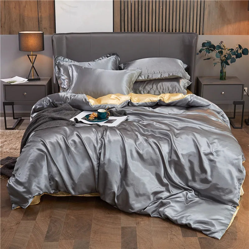 Luxury Rayon Satin Duvet Cover Queen High Quality King Size Smooth Quilt Cover Solid High End Single Double Comforter Cover Pi-Mart