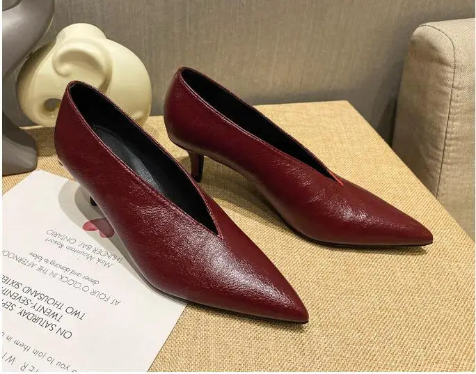XGRAVITY Sexy Autumn New Designer Vintage Evening Shoes Ladies Fashion Pointed Toe V Cut Woman Shoes High Heel Pumps Sexy C323 LadyShow.Store