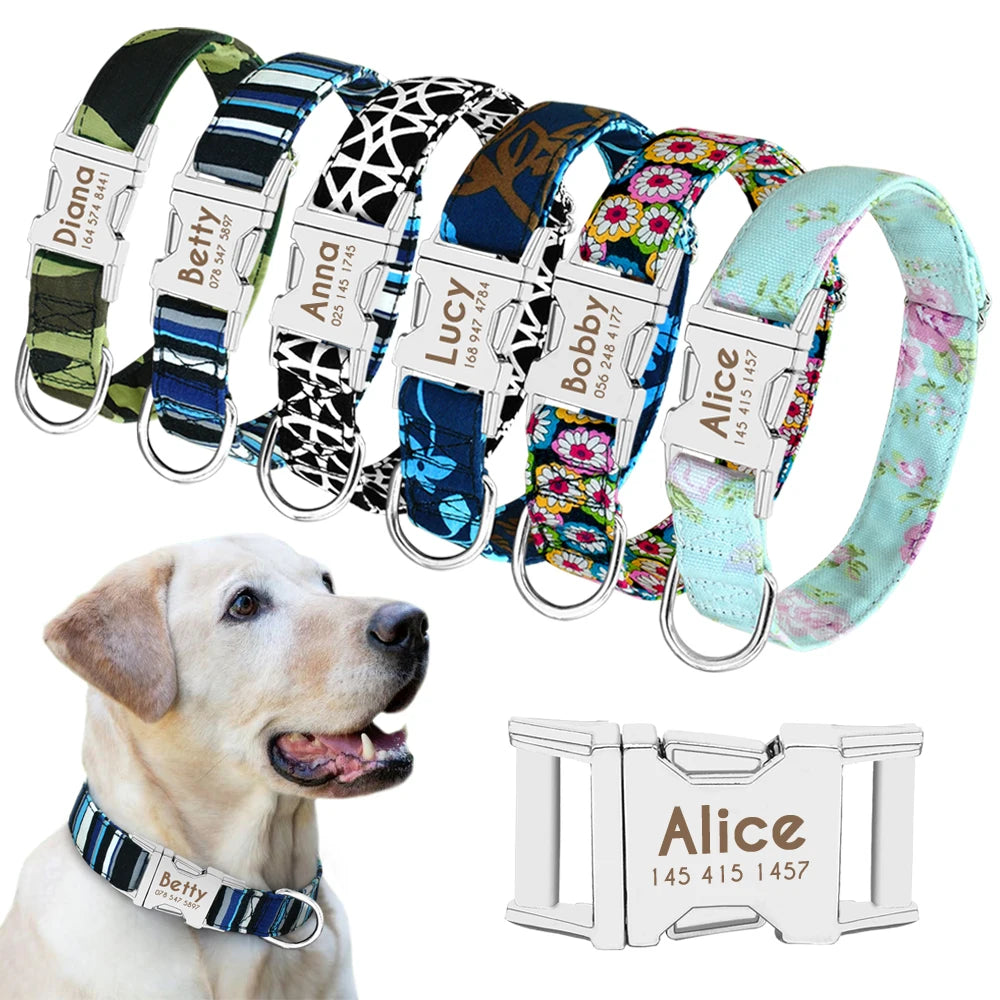 Personalized Dog Accessories Collar Nylon Printed Pet Puppy Collar Dog ID Collars Free Engraved ID for Small Medium Large Dogs Pi-Mart