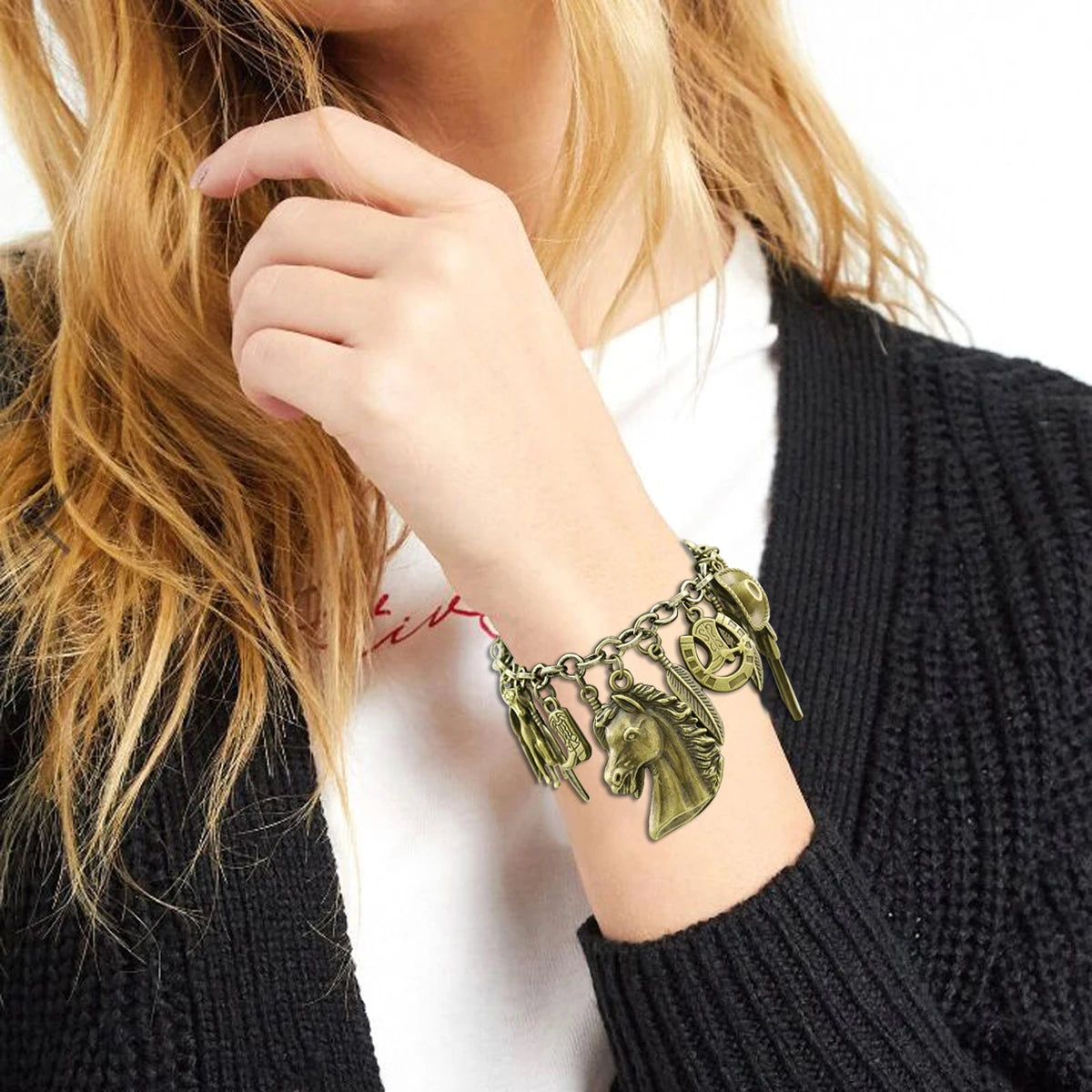 Clearance_Cat Pendant Charm Chain Link Bracelets For Women Cowgirl Cuff Bangles Fashion Jewelry Egyptian Bastet Pulseira Accesso Pi-Mart