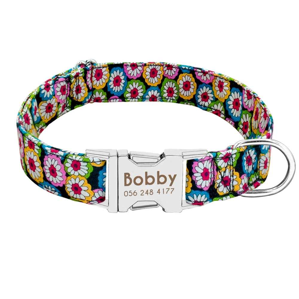Personalized Dog Accessories Collar Nylon Printed Pet Puppy Collar Dog ID Collars Free Engraved ID for Small Medium Large Dogs Pi-Mart