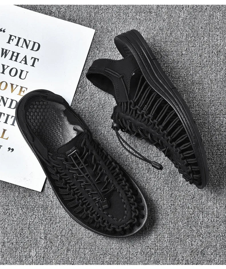 Summer Men Sandals Fashion Handmade Weaving Design Beach Sandals Breathable Casual Flat Sandals Outdoor Couples Sandals Size Pi-Mart