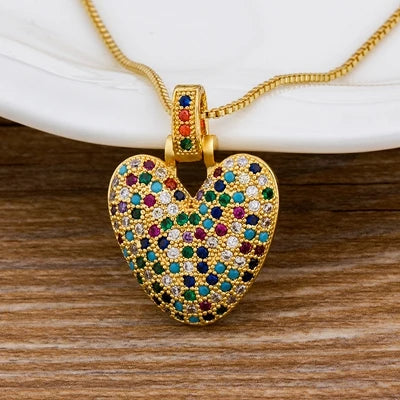 Nidin Fashion Luxury 26 Letters Copper Zircon Pendant Necklace for Women Rainbow Initials Name Necklace Wedding Party Jewelry Pi-Mart