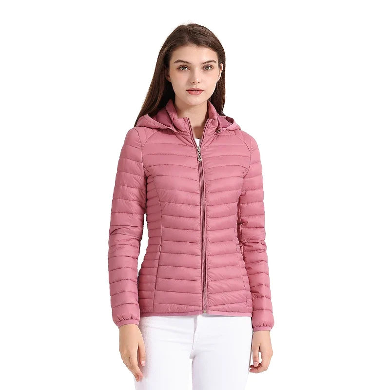 SANTELON Women Fashion Ultralight Padded Puffer Jacket Coat Lady Soild Lightweight Warm Outwear With Detachable Hood Storage Bag LadyShow.Store