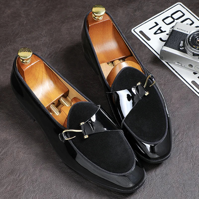 Patent Leather Loafers Men Dress Shoes Leather Italian Oxford Shoes for Men Wedding Dress Formal Slip on Shoes Men Office 2026 Pi-Mart