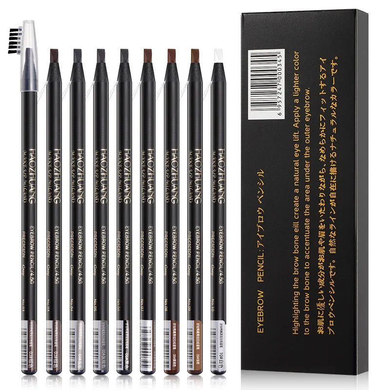 5PCS Haozhuang Eyebrow Pencil Brown Wholesale Cosmetic Pencil Product Natural Waterproof Long-Lasting Tattoo Brush Makeup Beauty Tri Light Beauty
