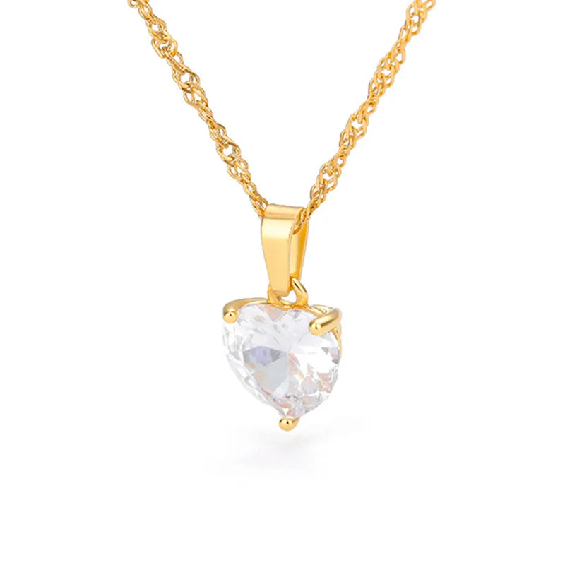 Heart Necklaces For Women Stainless Steel Gold Plated Chain Zircon Heart Pendant Choker Necklace Wedding Boho Jewelry Gift Femme Pi-Mart