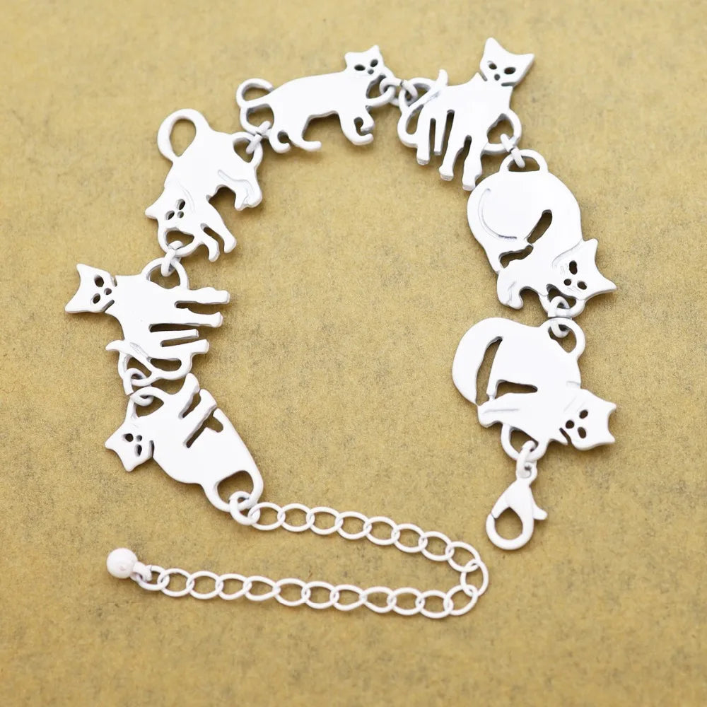 Clearance_Cat Pendant Charm Chain Link Bracelets For Women Cowgirl Cuff Bangles Fashion Jewelry Egyptian Bastet Pulseira Accesso Pi-Mart
