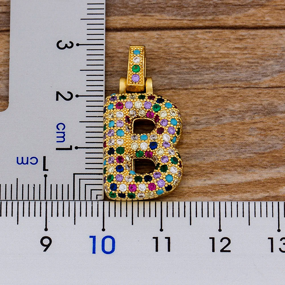 Nidin Fashion Luxury 26 Letters Copper Zircon Pendant Necklace for Women Rainbow Initials Name Necklace Wedding Party Jewelry Pi-Mart