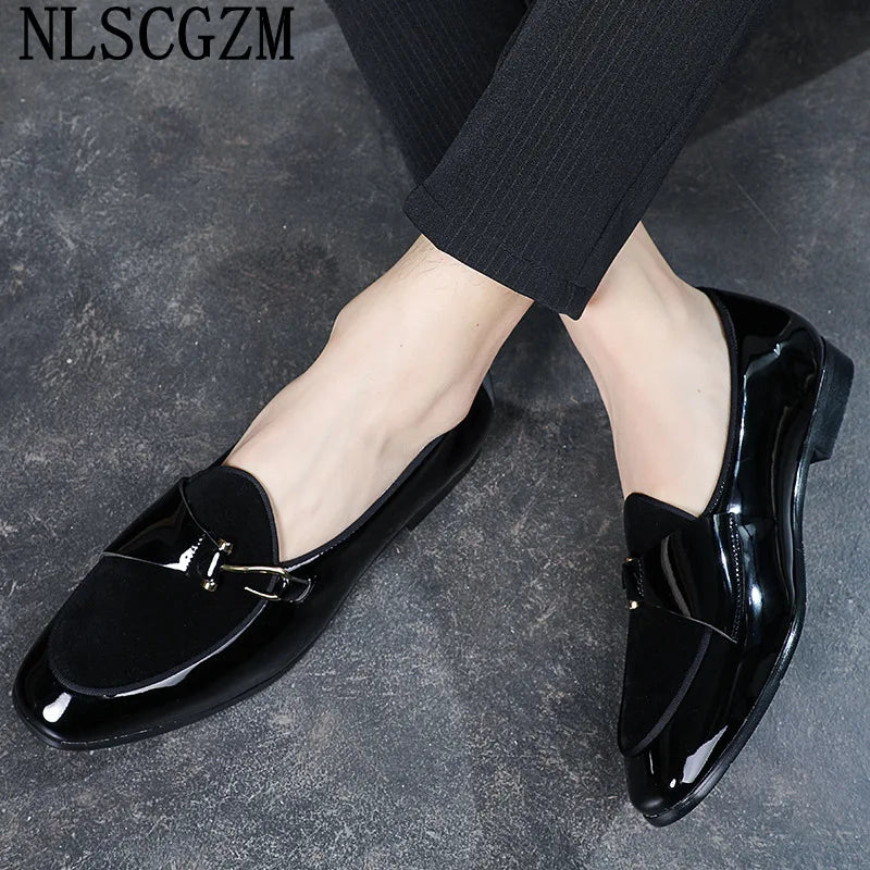 Patent Leather Loafers Men Dress Shoes Leather Italian Oxford Shoes for Men Wedding Dress Formal Slip on Shoes Men Office 2026 Pi-Mart