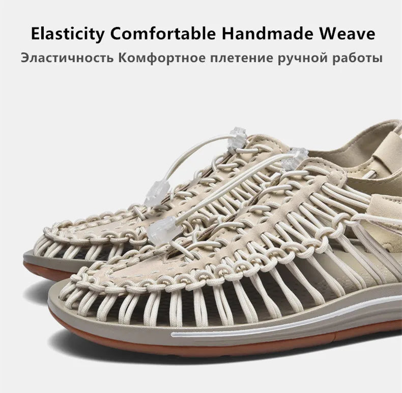 Summer Men Sandals Fashion Handmade Weaving Design Beach Sandals Breathable Casual Flat Sandals Outdoor Couples Sandals Size Pi-Mart