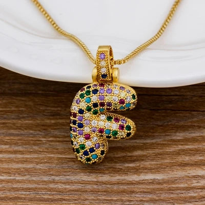 Nidin Fashion Luxury 26 Letters Copper Zircon Pendant Necklace for Women Rainbow Initials Name Necklace Wedding Party Jewelry Pi-Mart